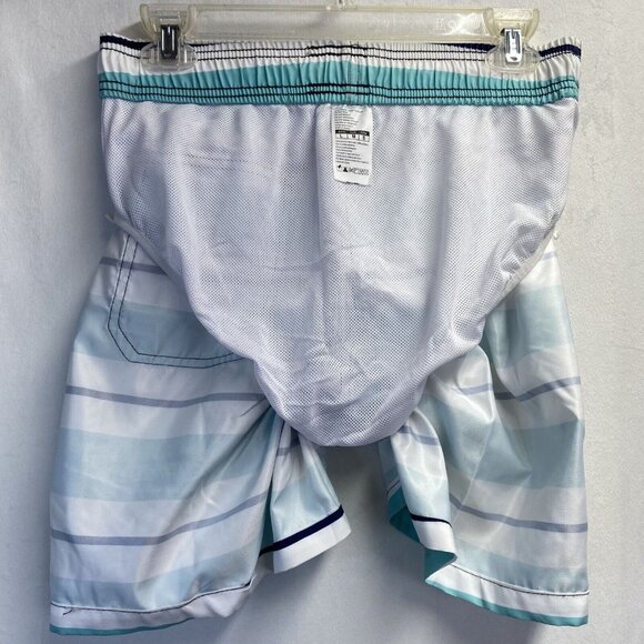 Elastic & Drawstring Waist Swimwear Shorts Men Small Green Stripes Side Pockets - Picture 9 of 11